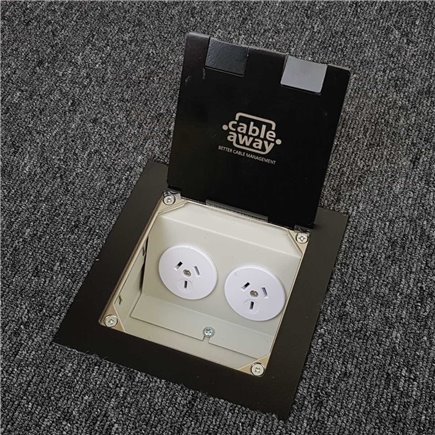 Shallow Floor Outlet Box 2 Power Stainless Steel Black  Flush (Square Edge) 145 Series