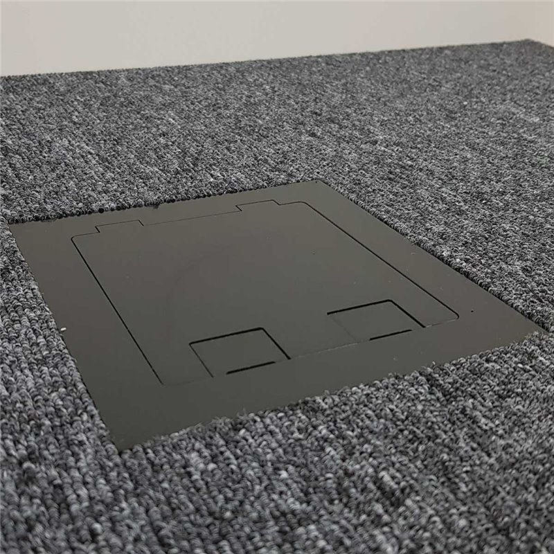 Floor Outlet Box 2 Power 3 Data Stainless Steel Black Flush lid (Square Edge) 145 Series