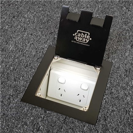 Floor Outlet Box 1 Standard GPO Stainless Steel Black Flush Lid (Square Edge) 145 Series