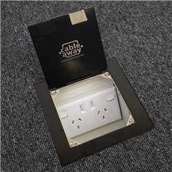 Floor Outlet Box 1 Standard GPO (2 X USB Charge) Stainless Steel Black Flush (Square Edge) 145 Series