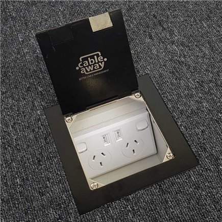 Floor Outlet Box 1 Standard GPO (2 X USB Charge) Stainless Steel Black Flush (Square Edge) 145 Series