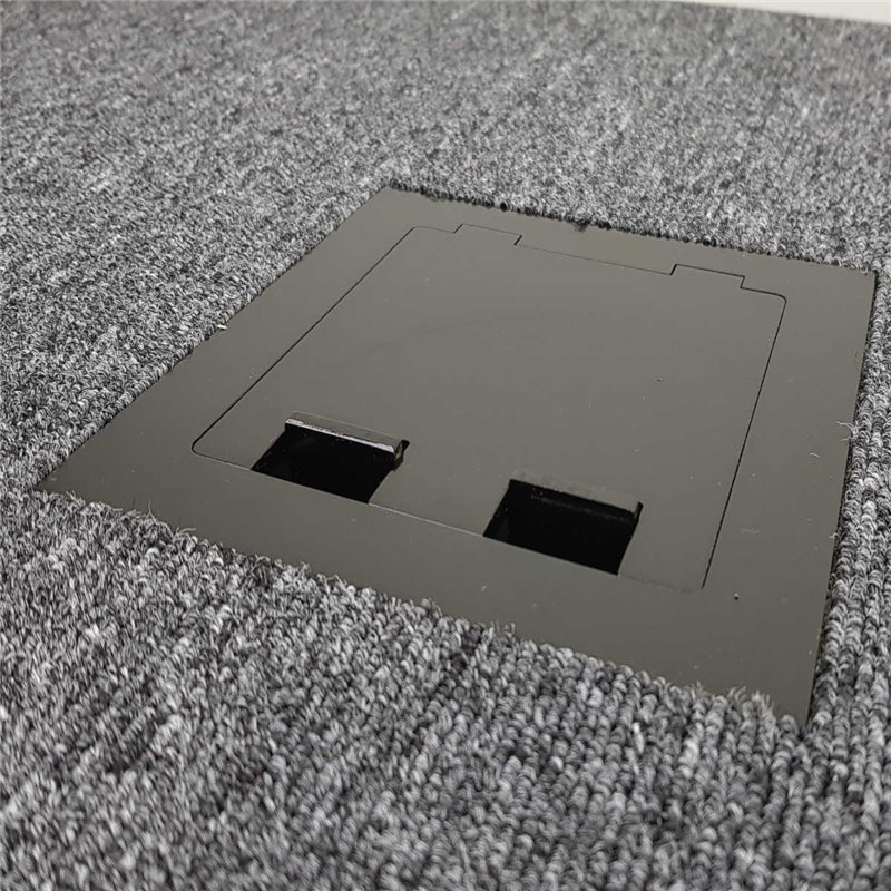 Floor Outlet Box 1 Standard GPO (2 X USB Charge) Stainless Steel Black Flush (Square Edge) 145 Series