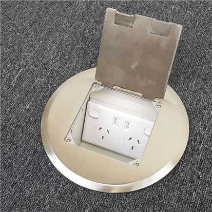 Floor Outlet Box 1 Standard DGPO (2 x USB Charge)Stainless Steel Round Flush 145 Series
