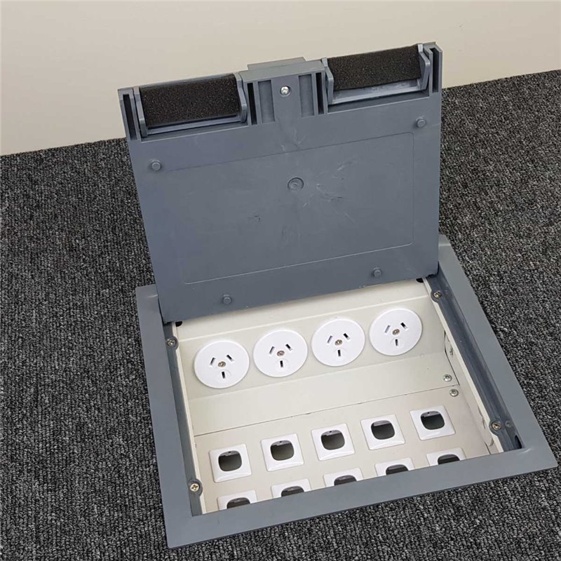 4 Power 8 Data Stainless Steel Recessed Lid Floor Outlet Box