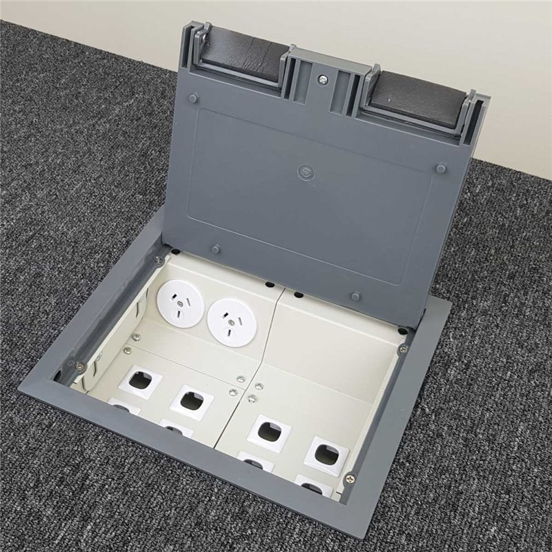 4 Power 10 Data Stainless Steel Recessed Lid Floor Outlet Box