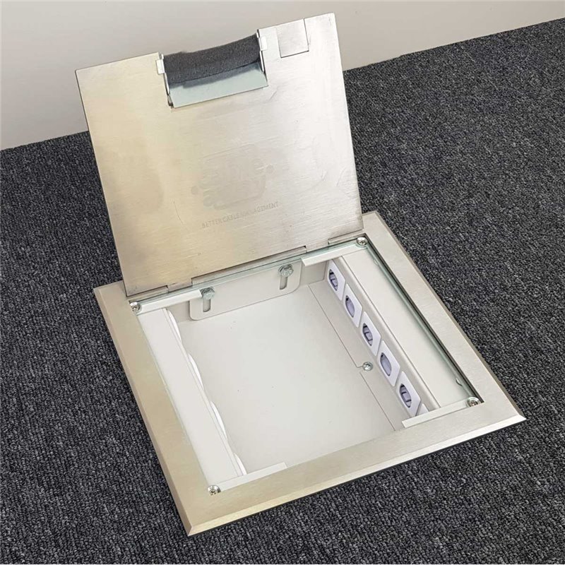 Shallow Floor Box with Stainless Steel Flush Lid, 4 x Power, 6 x Data