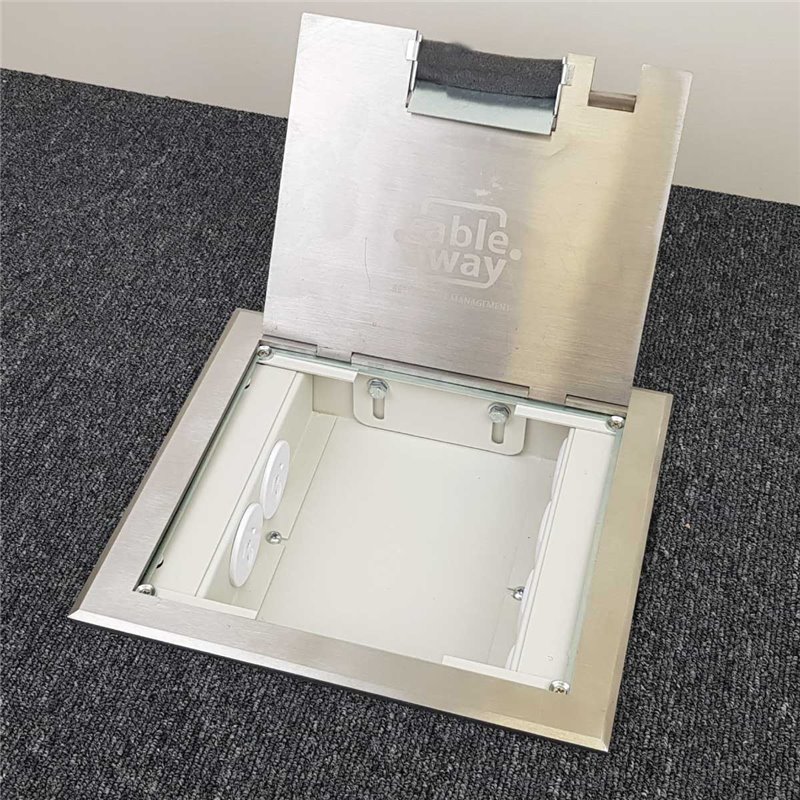 Shallow Floor Box with Stainless Steel Flush Lid, 2 x Power, 2 x Data