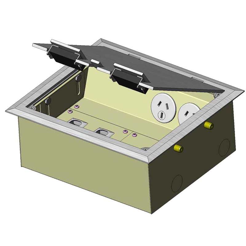 2 Power 8 Data Stainless Steel Flush Floor Outlet Box