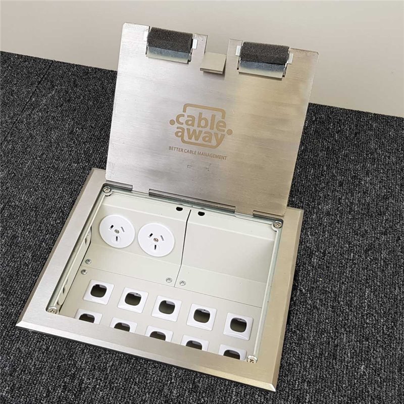 2 Power Stainless Steel Flush Floor Outlet Box