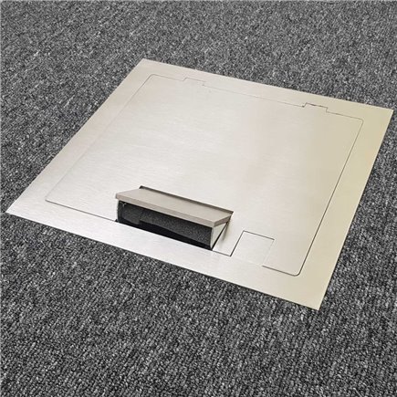 6 Power 5 Data Stainless Steel Flush Lid  Floor Outlet Box (Square Edge)