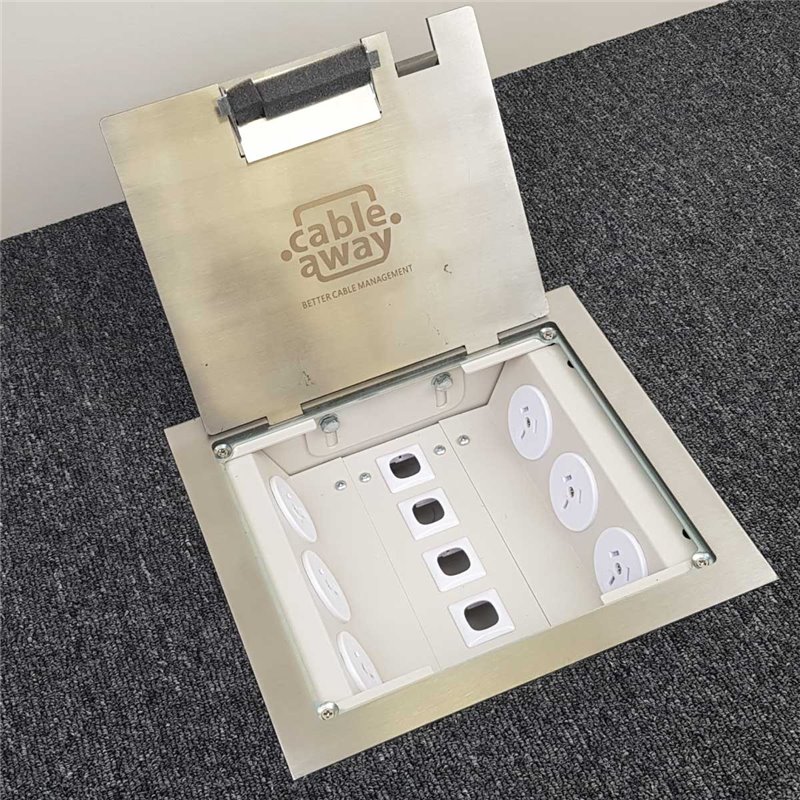6 Power 5 Data Stainless Steel Flush Lid  Floor Outlet Box (Square Edge)