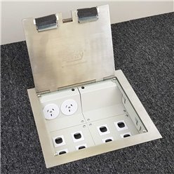 2 Power Stainless Steel Square Edge Flush Floor Outlet Box