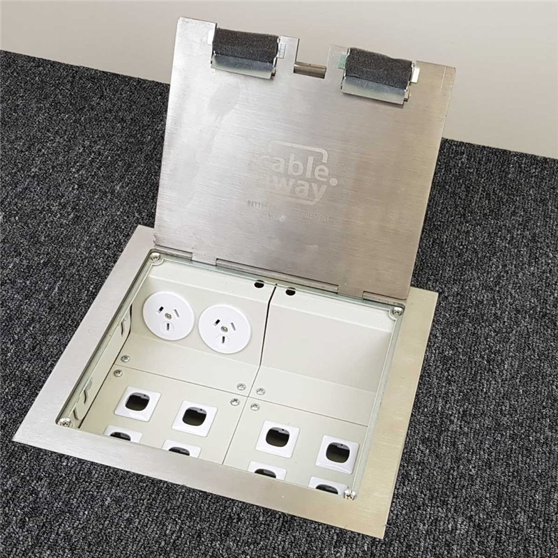 2 Power 8 Data Stainless Steel Square Edge Flush Floor Outlet Box