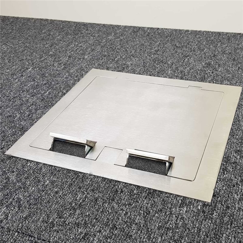 2 Power 8 Data Stainless Steel Square Edge Flush Floor Outlet Box