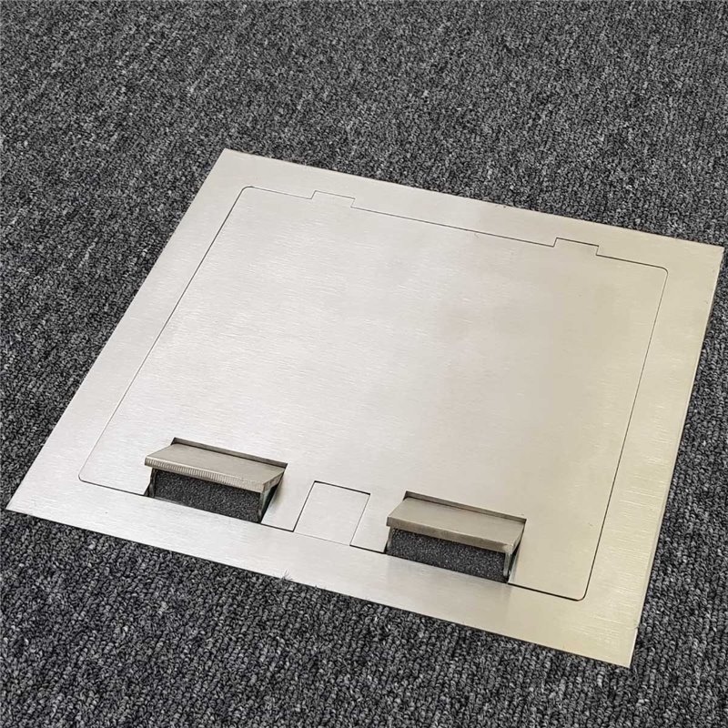 6 Power 5 Data Stainless Steel Flush Lid Floor Outlet Box (Square Edge)