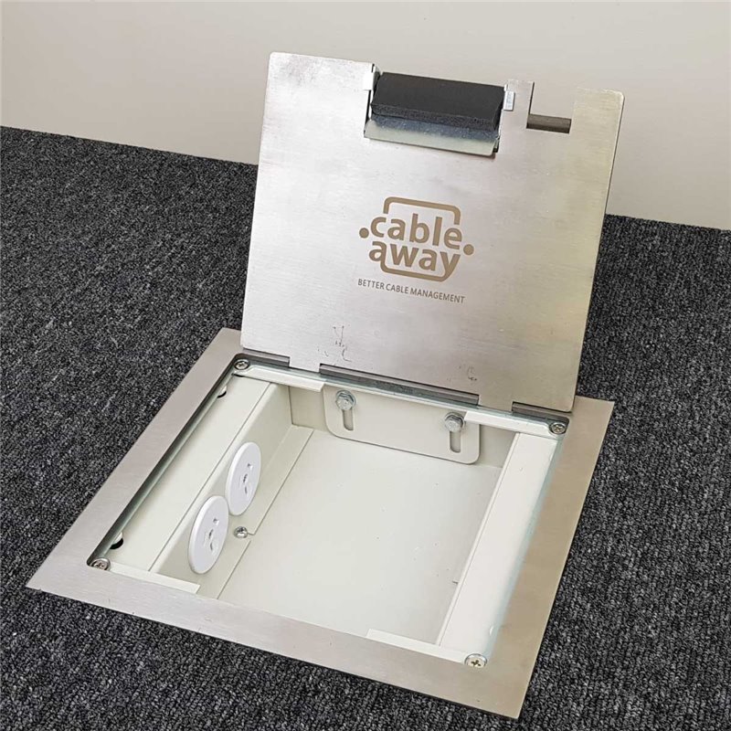 54mm Shallow Floor Box with Stainless Flush Lid, 2 x Power, 3 x Data