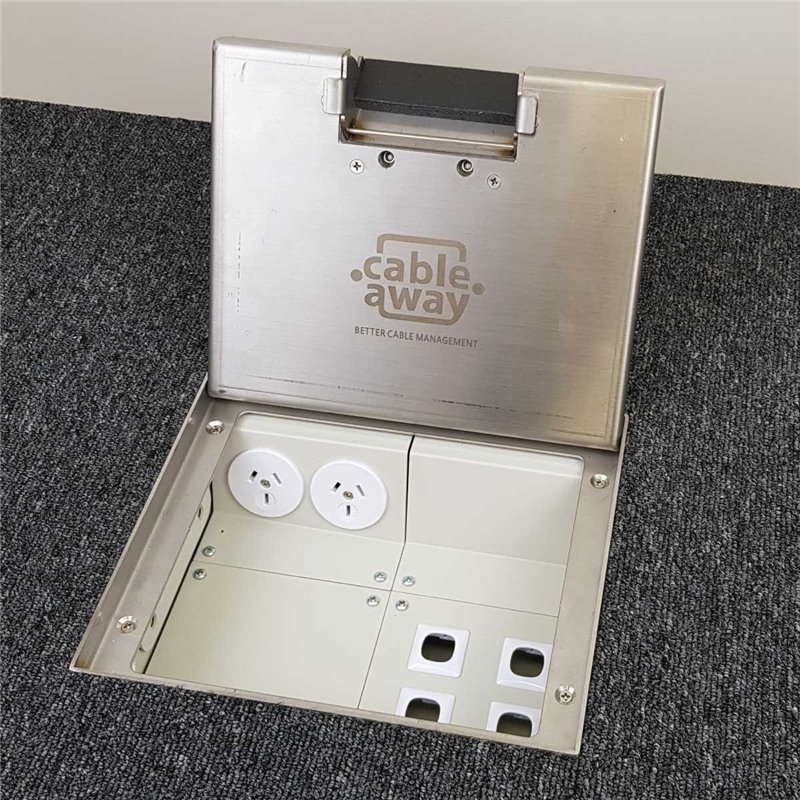 2 Power 4 Data Stainless Steel 14mm Recessed Lid  Floor Outlet Box