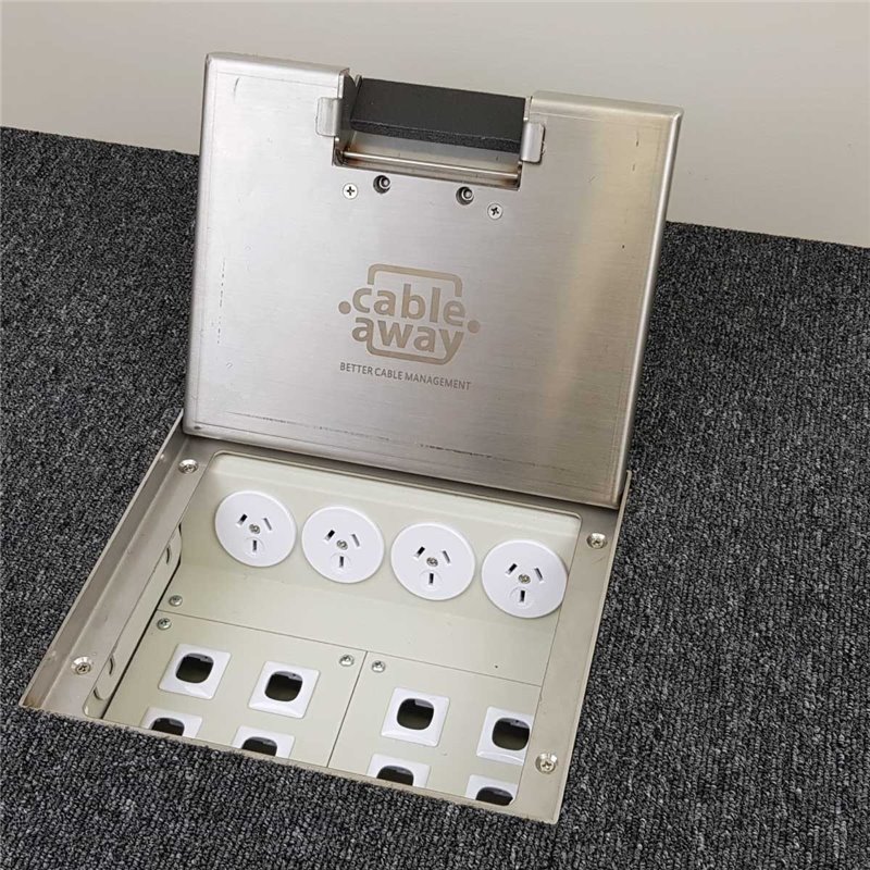 2 Power 8 Data Stainless Steel 14mm Recessed Lid  Floor Outlet Box