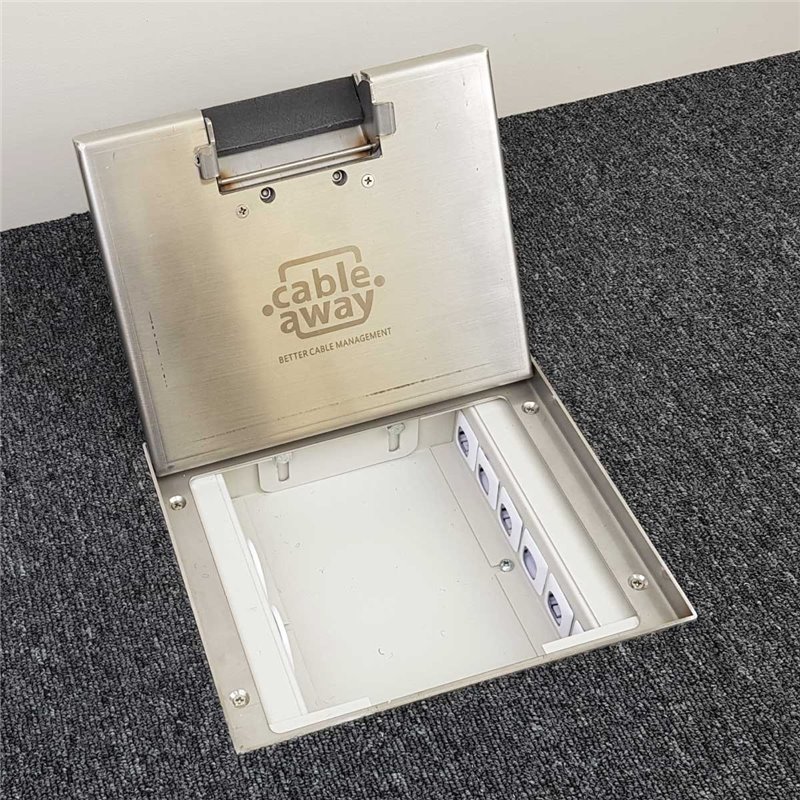 2 Power 6 Data Shallow Stainless Steel 19mm Recessed lid Floor Outlet Box
