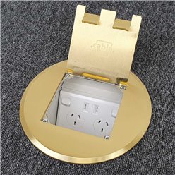 Floor Outlet Box 1 Standard DGPO (2 x USB Charge) Brass Round Flush 145 Series