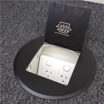 FB145 SERIES Floor Outlet Box 1 STD GPO  Stainless Steel Black Round Flush lID