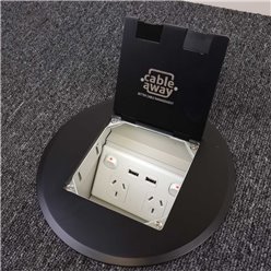 Floor Outlet Box 1 Standard DGPO (2 x USB Charge)Black Stainless Steel Round Flush 145 Series