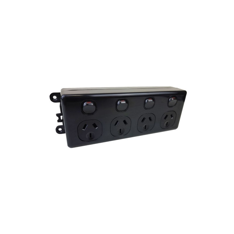 SOFT WIRED QUAD SWITCHED OUTLET (BLACK)