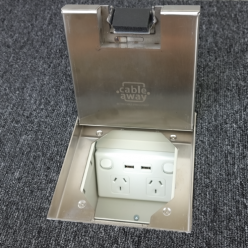 Floor Outlet Box 1 Standard GPO ( 2 x USB charge) 19mm Stainless Steel Recess lid 145 Series