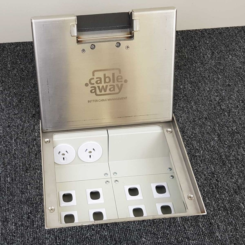 2 Power 8 Data Stainless Steel 19mm Recessed Lid  Floor Outlet Box