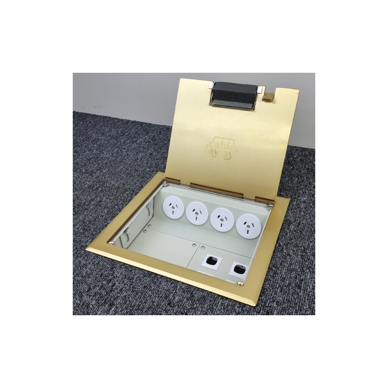 4 Power 4 Data Brass Flush Lid  Floor Outlet Box