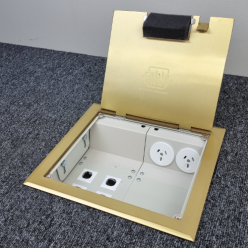 2 Power 4 Data Brass Flush Lid  Floor Outlet Box