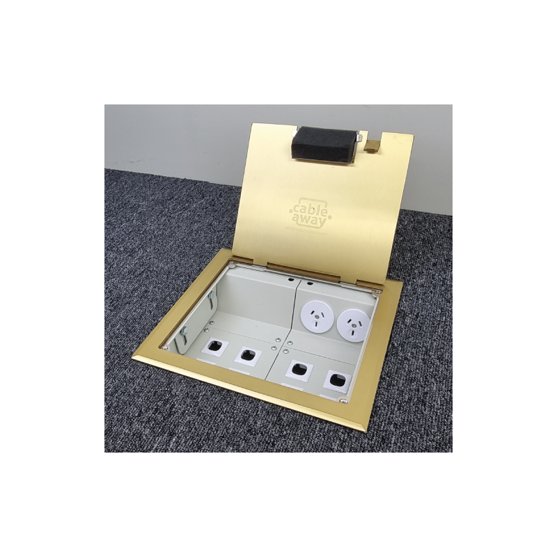 2 Power 8 Data Brass Flush Lid  Floor Outlet Box