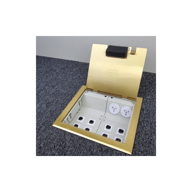 2 Power 8 Data Brass Flush Lid  Floor Outlet Box