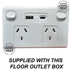 Floor Outlet Box 1 Standard GPO  USB Charge (1 x USB-A and 1 x USB-C) Stainless Steel Black Flush 145 Series