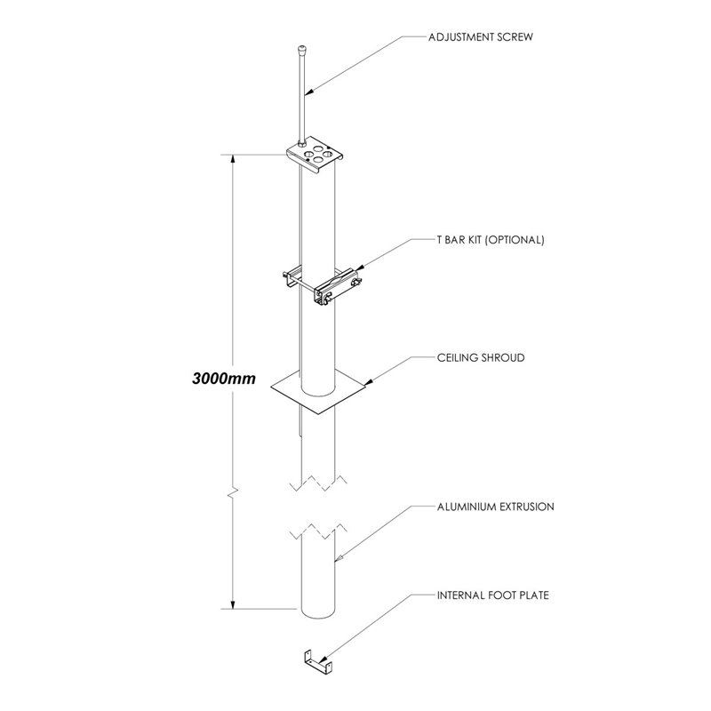 SERVICE POLE 50DIA x 3m 1 DIV ANODISED
