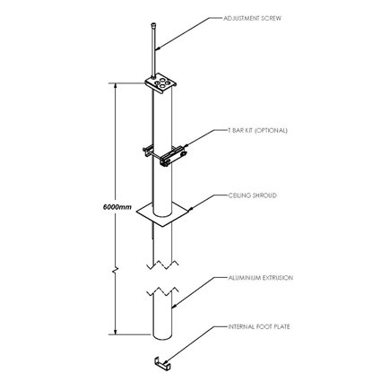 SERVICE POLE 70DIA x 3m 2 DIV SATIN BLACK