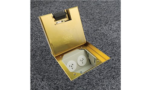 Shallow Floor Outlet Box 2 Power 19mm Brass Recessed Lid 145 Series
