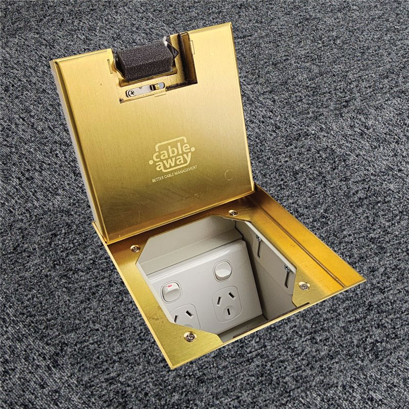Floor Outlet Box 1 x Standard GPO 19mm Brass Recessed Lid 145 Series