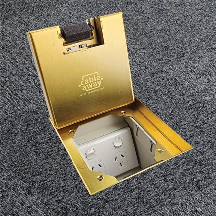 Floor Outlet Box 1 x Standard GPO 19mm Brass Recessed Lid 145 Series