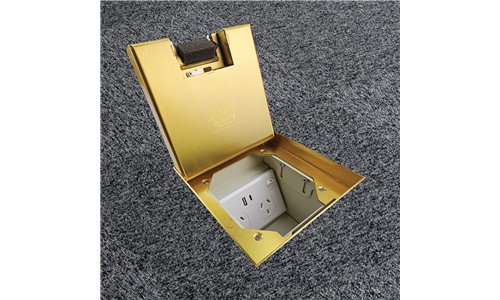 Floor Outlet Box 1 x Standard GPO + USB Charge A + C 19mm Brass Recessed Lid 145 Series