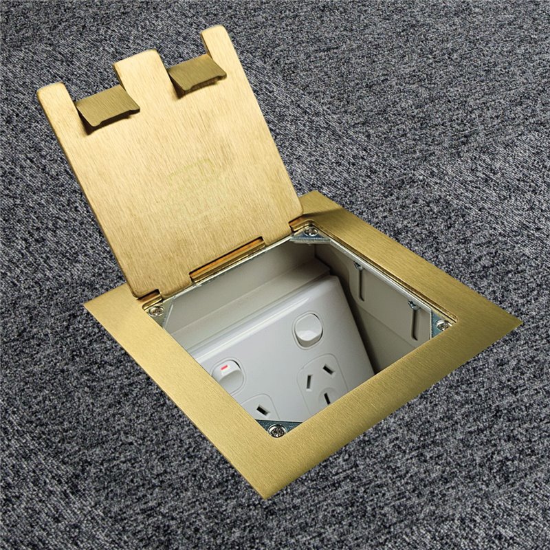 Floor Outlet Box 1 Standard DGPO  Brass Flush Square Edge Lid 145 Series