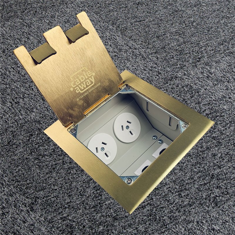 Floor Outlet Box 2 Power 3 Data Brass Flush Square Edge Lid 145 Series