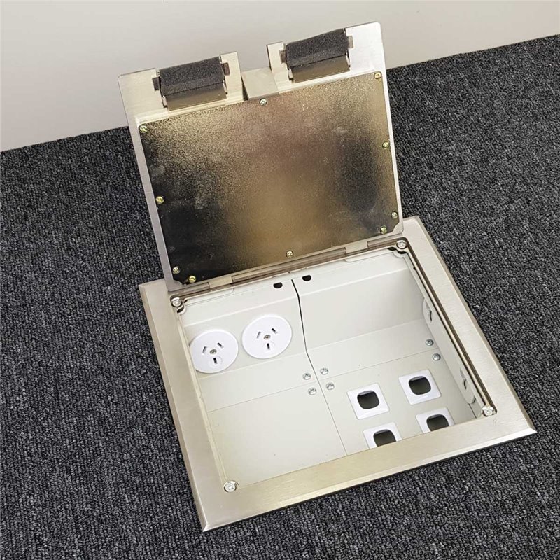 2 Power Stainless Steel Recessed Lid  Floor Outlet Box