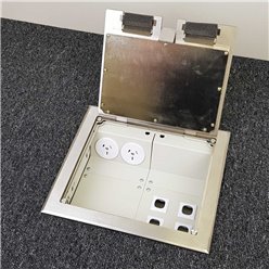 2 Power 4 Data Stainless Steel Recessed Lid  Floor Outlet Box