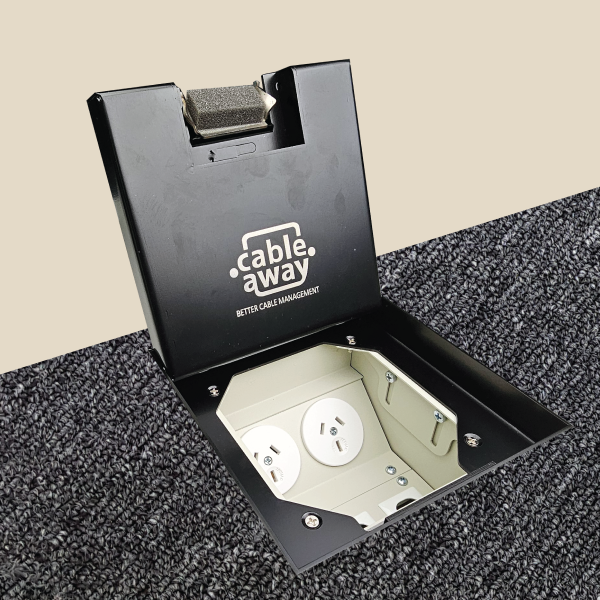 Floor Outlet Box 19mm Recessed Lid 2 Power 3 Data Stainless Steel Black  145 Series