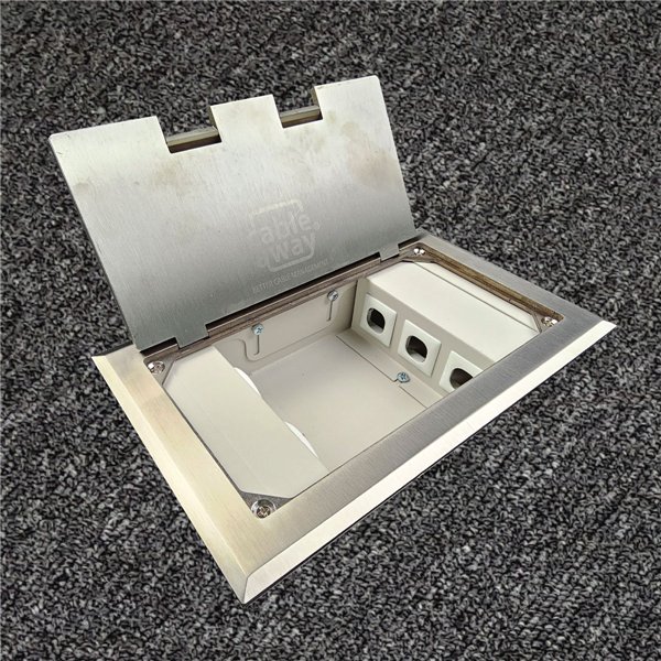 Floor Outlet Box 2 x 10amp Auto Swiched Outlets 3 x Data Provisions 245 Series (Shallow)