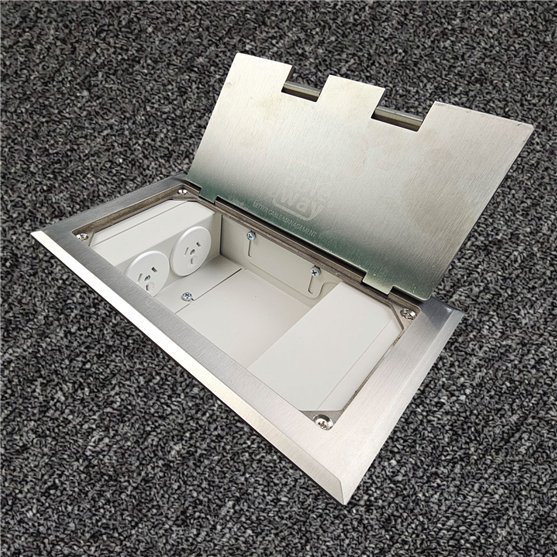 Floor Outlet Box 2 x 10amp Auto Swiched Outlets 3 x Data Provisions 245 Series (Shallow)