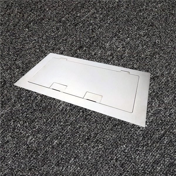 Floor Outlet Box 2 x 10amp Auto Swiched Outlets 3 x Data Provisions - Stainless Steel Flush Square Edge 245 Series (Shallow)