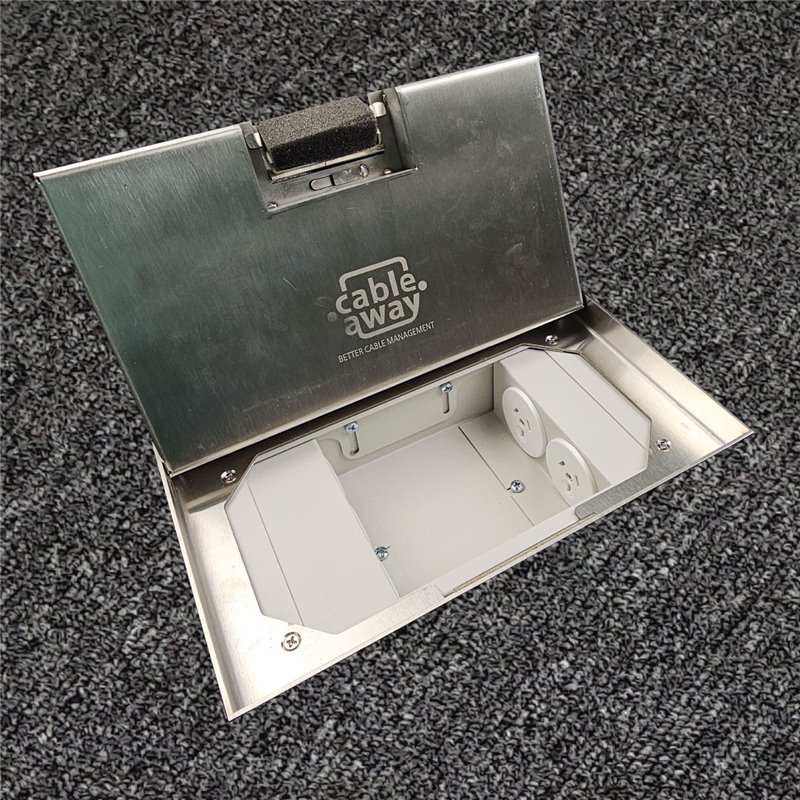 Floor Outlet Box 19mm Recess Stainless Steel Lid2 x Power 3 x Data Provisions 245 Series