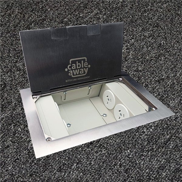 Floor Outlet Box 4 x 10amp Auto Swiched Outlets - Stainless Steel Flush Square Edge 245 Series (Shallow)
